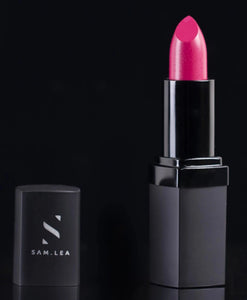 Deep, rose petal pink lipstick