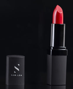 Ruby-red lipstick